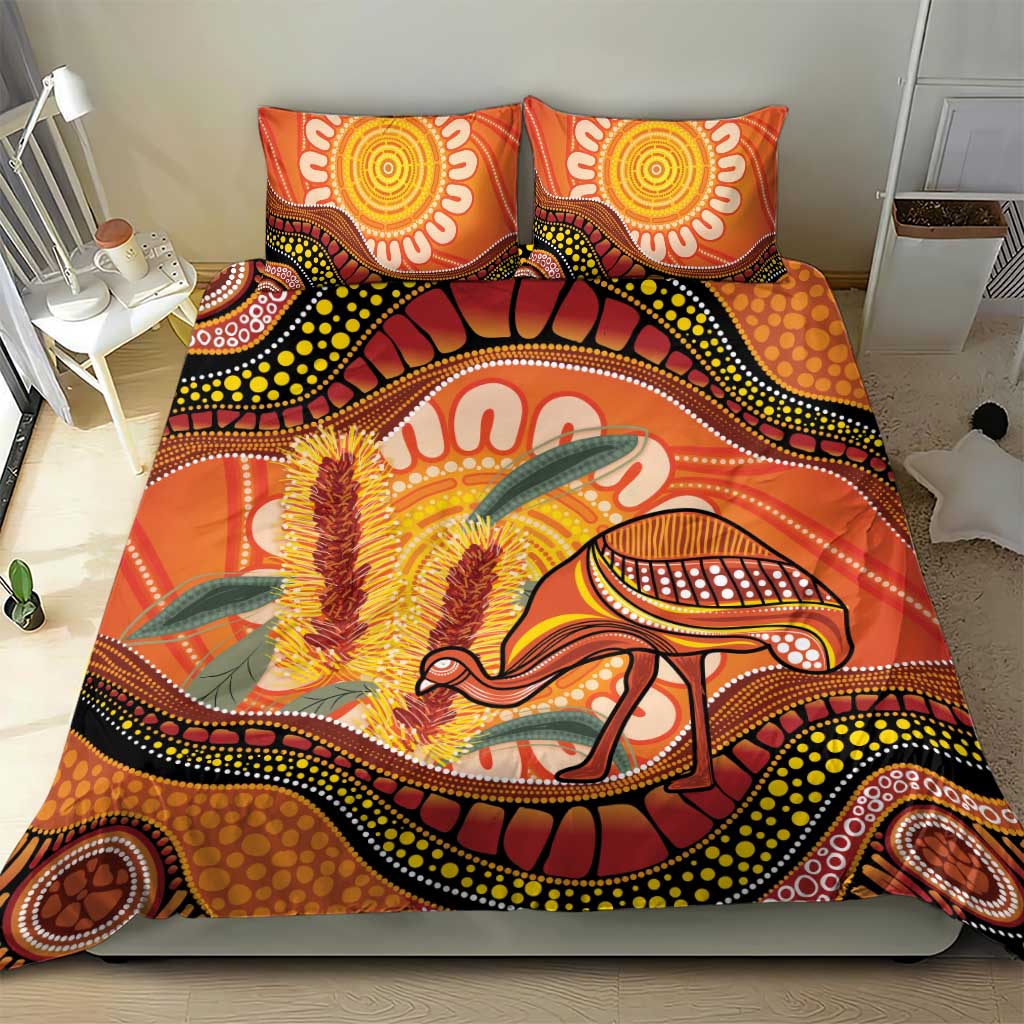 Indigenous Emu Australia Bedding Set Australian Bottlebrushes Aboriginal Art Proud