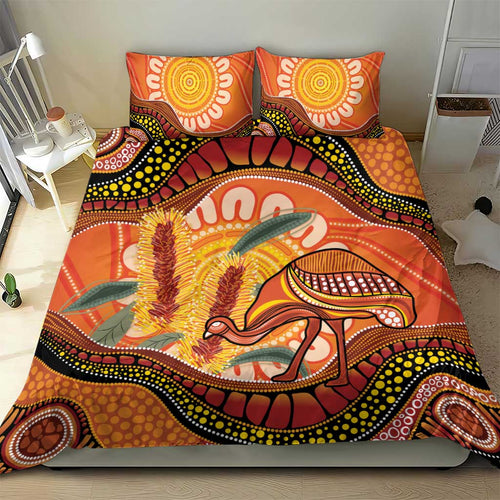 Indigenous Emu Australia Bedding Set Australian Bottlebrushes Aboriginal Art Proud