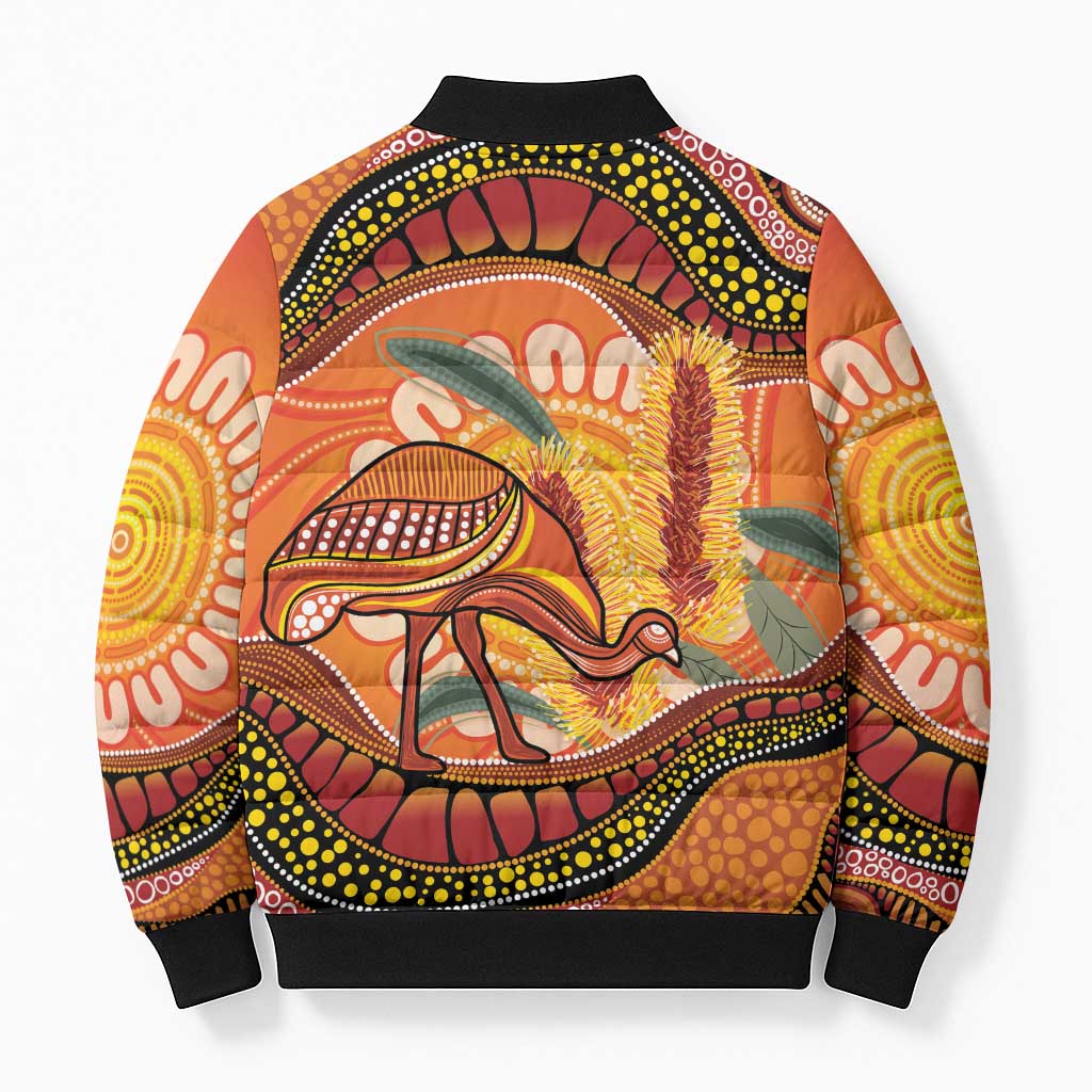 Indigenous Emu Australia Bomber Puffer Jacket Australian Bottlebrushes Aboriginal Art Proud