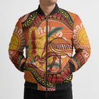 Indigenous Emu Australia Bomber Puffer Jacket Australian Bottlebrushes Aboriginal Art Proud