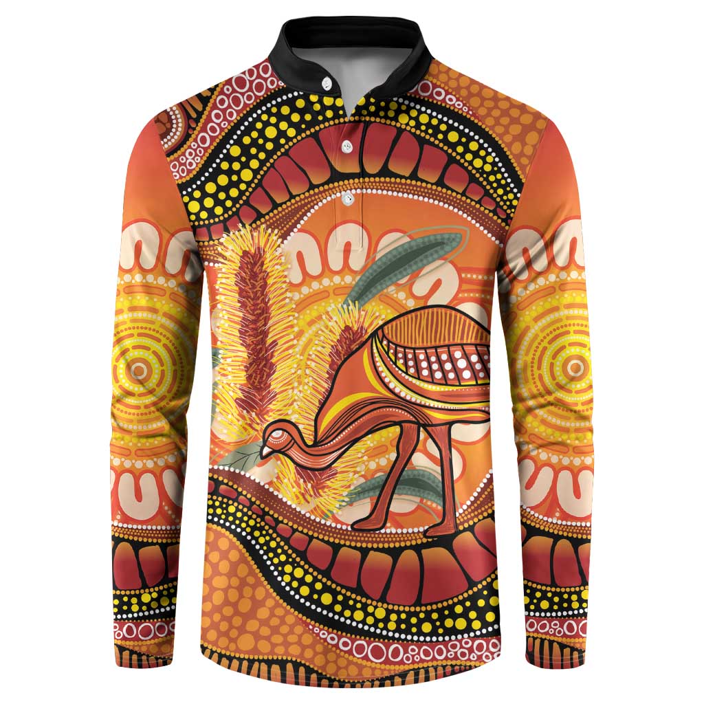 Indigenous Emu Australia Button Sweatshirt Australian Bottlebrushes Aboriginal Art Proud