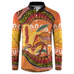 Indigenous Emu Australia Button Sweatshirt Australian Bottlebrushes Aboriginal Art Proud