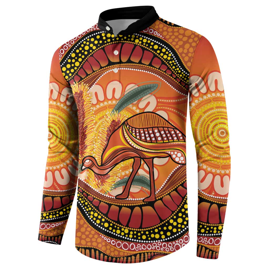 Indigenous Emu Australia Button Sweatshirt Australian Bottlebrushes Aboriginal Art Proud