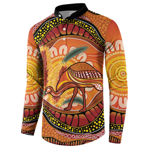 Indigenous Emu Australia Button Sweatshirt Australian Bottlebrushes Aboriginal Art Proud