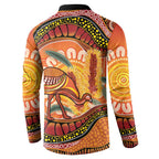 Indigenous Emu Australia Button Sweatshirt Australian Bottlebrushes Aboriginal Art Proud