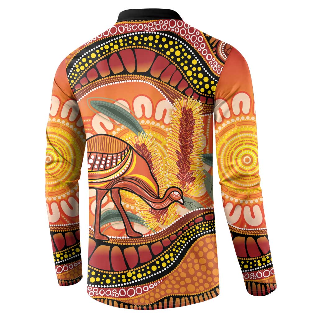 Indigenous Emu Australia Button Sweatshirt Australian Bottlebrushes Aboriginal Art Proud