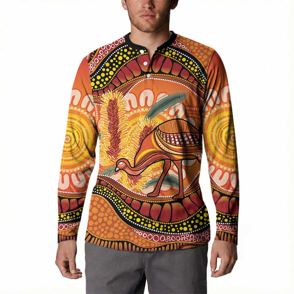 Indigenous Emu Australia Button Sweatshirt Australian Bottlebrushes Aboriginal Art Proud