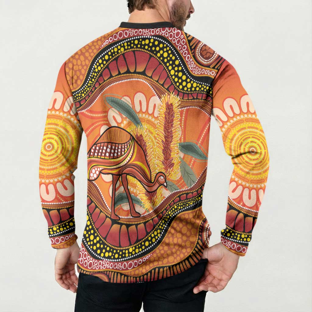 Indigenous Emu Australia Button Sweatshirt Australian Bottlebrushes Aboriginal Art Proud