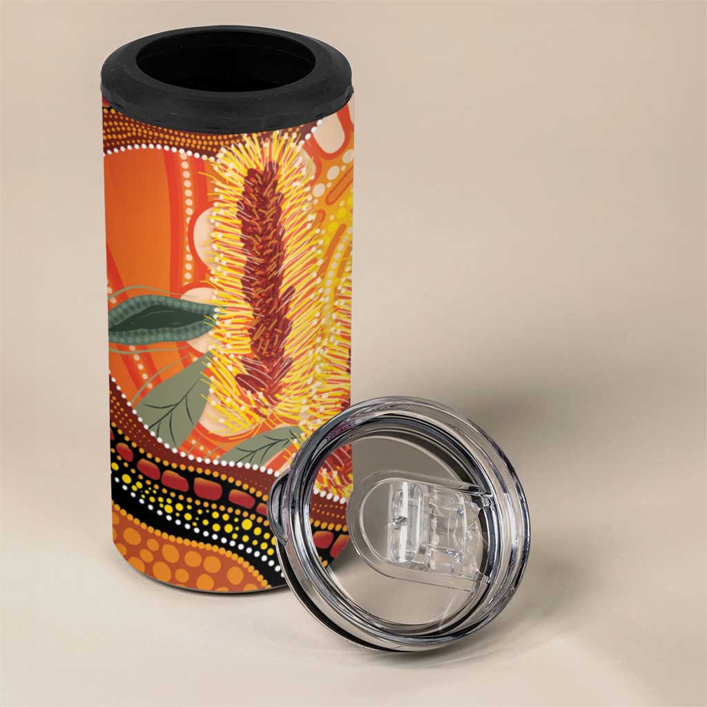 Indigenous Emu Australia 4 in 1 Can Cooler Tumbler Australian Bottlebrushes Aboriginal Art Proud