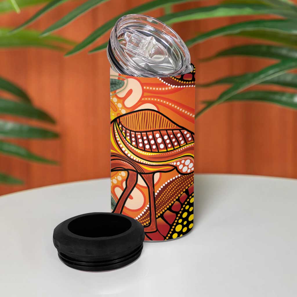 Indigenous Emu Australia 4 in 1 Can Cooler Tumbler Australian Bottlebrushes Aboriginal Art Proud