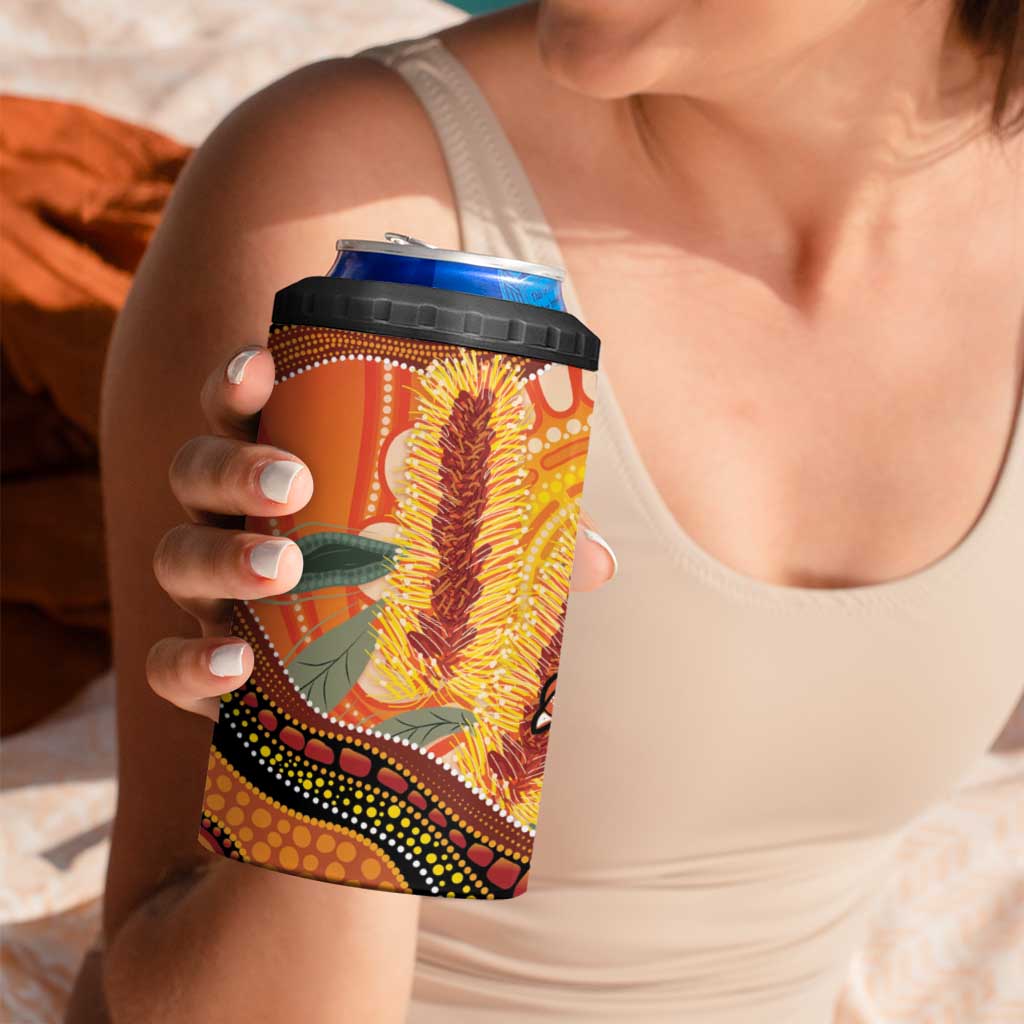 Indigenous Emu Australia 4 in 1 Can Cooler Tumbler Australian Bottlebrushes Aboriginal Art Proud