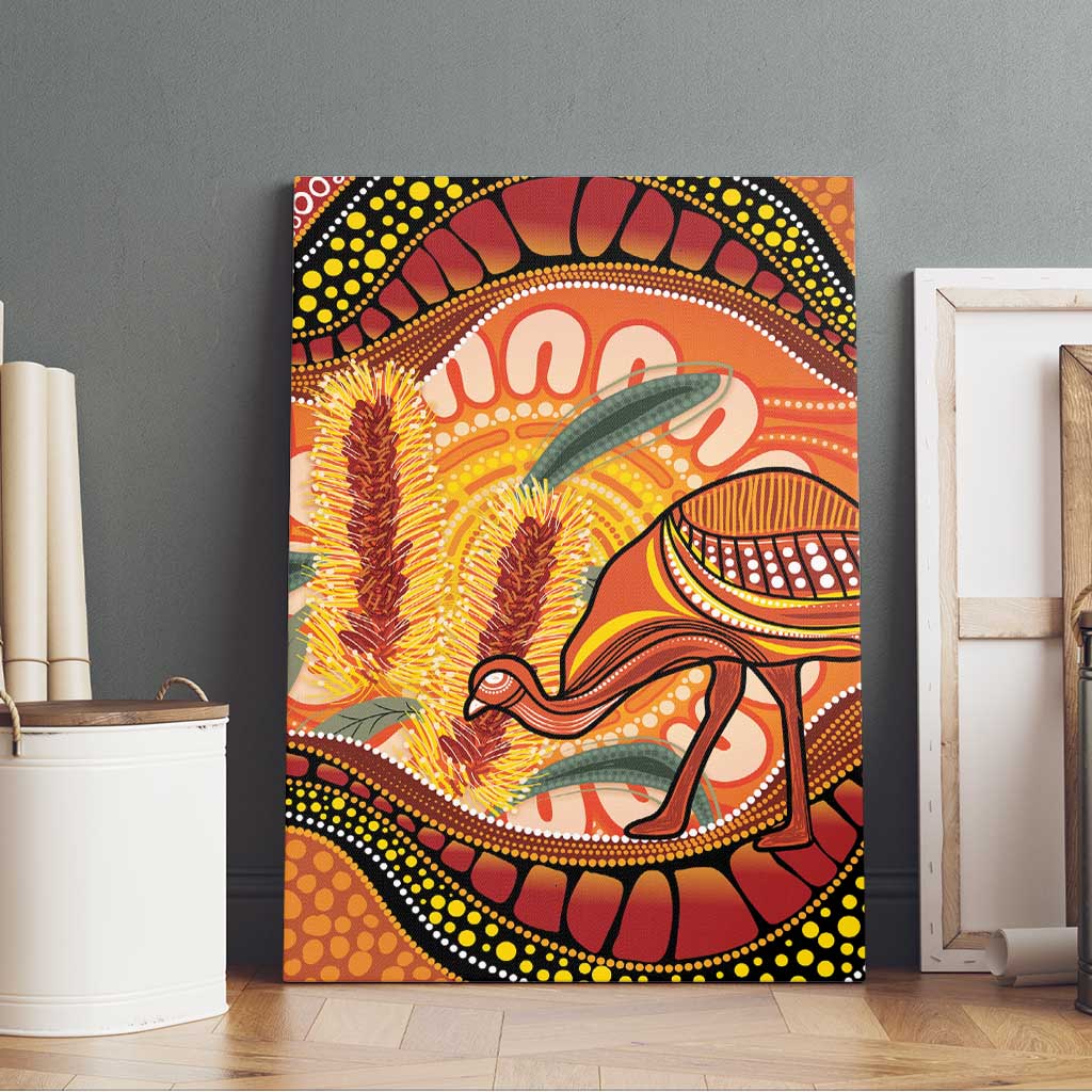 Indigenous Emu Australia Canvas Wall Art Australian Bottlebrushes Aboriginal Art Proud