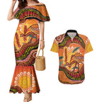 Indigenous Emu Australia Couples Matching Mermaid Dress and Hawaiian Shirt Australian Bottlebrushes Aboriginal Art Proud