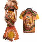 Indigenous Emu Australia Couples Matching Mermaid Dress and Hawaiian Shirt Australian Bottlebrushes Aboriginal Art Proud