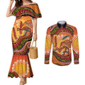 Indigenous Emu Australia Couples Matching Mermaid Dress and Long Sleeve Button Shirt Australian Bottlebrushes Aboriginal Art Proud
