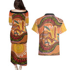 Indigenous Emu Australia Couples Matching Puletasi and Hawaiian Shirt Australian Bottlebrushes Aboriginal Art Proud