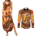 Indigenous Emu Australia Couples Matching Summer Maxi Dress and Long Sleeve Button Shirt Australian Bottlebrushes Aboriginal Art Proud