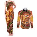 Indigenous Emu Australia Couples Matching Tank Maxi Dress and Long Sleeve Button Shirt Australian Bottlebrushes Aboriginal Art Proud