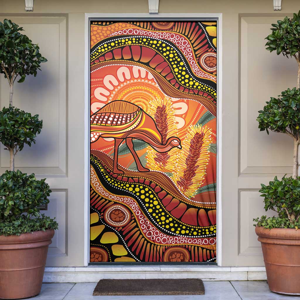 Indigenous Emu Australia Door Cover Australian Bottlebrushes Aboriginal Art Proud