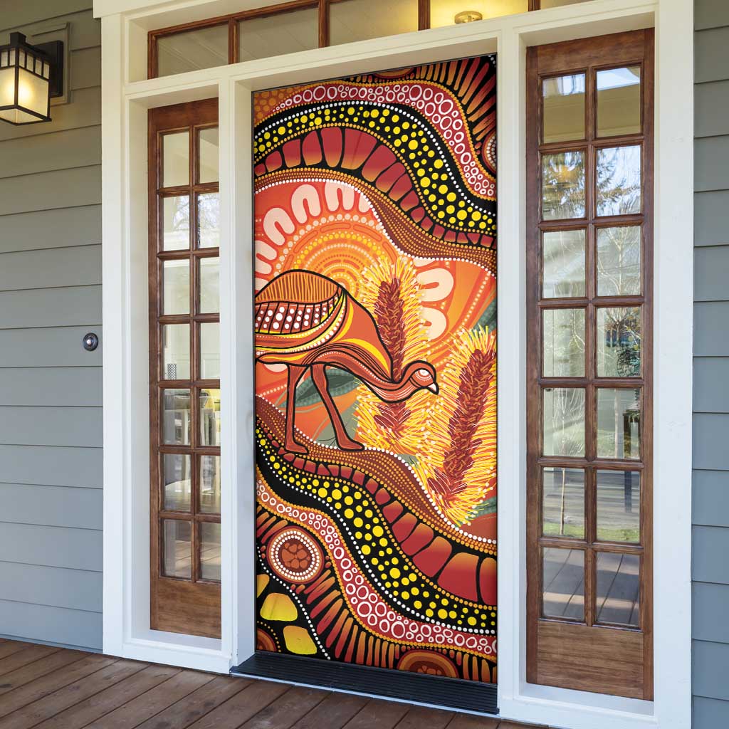 Indigenous Emu Australia Door Cover Australian Bottlebrushes Aboriginal Art Proud