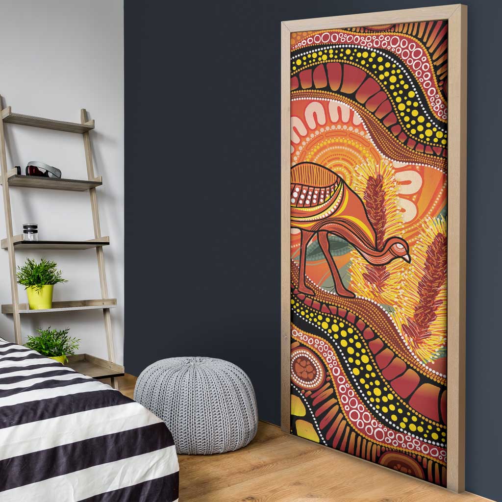 Indigenous Emu Australia Door Cover Australian Bottlebrushes Aboriginal Art Proud