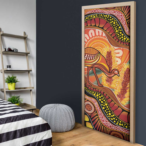 Indigenous Emu Australia Door Cover Australian Bottlebrushes Aboriginal Art Proud