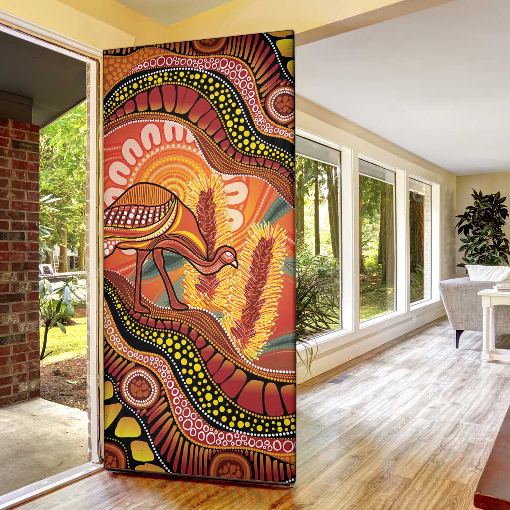 Indigenous Emu Australia Door Cover Australian Bottlebrushes Aboriginal Art Proud