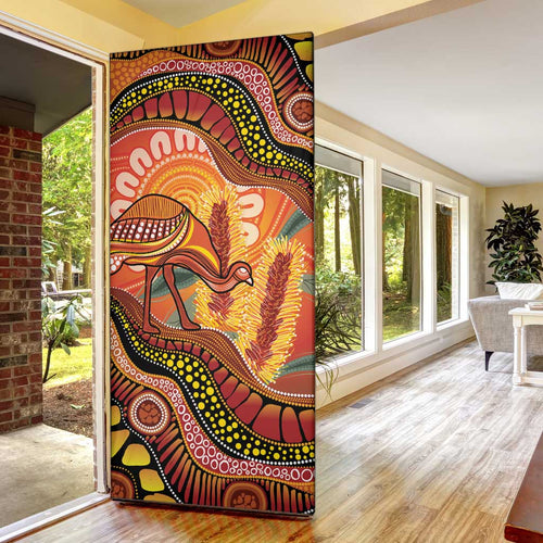 Indigenous Emu Australia Door Cover Australian Bottlebrushes Aboriginal Art Proud