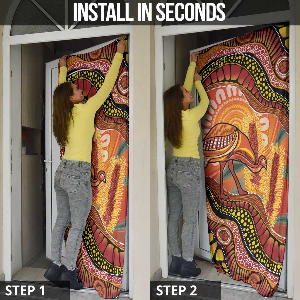 Indigenous Emu Australia Door Cover Australian Bottlebrushes Aboriginal Art Proud