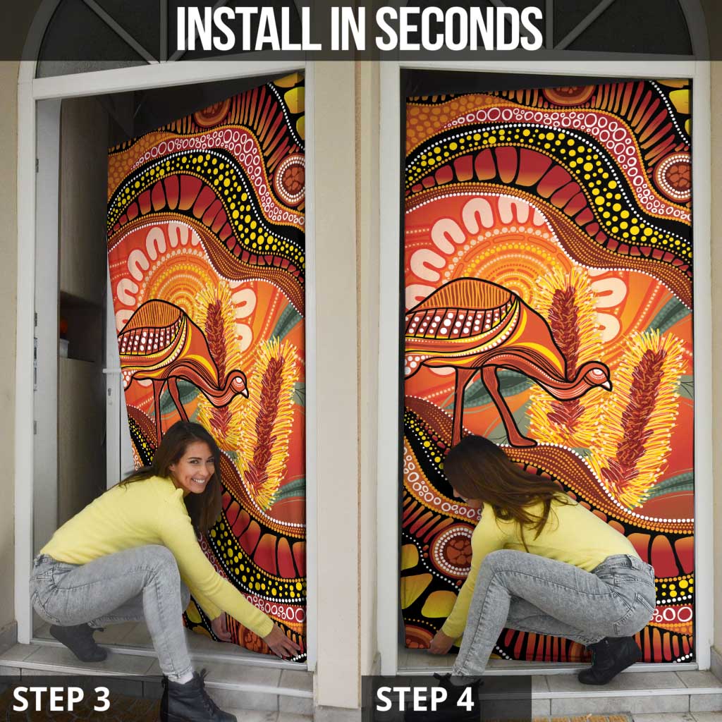 Indigenous Emu Australia Door Cover Australian Bottlebrushes Aboriginal Art Proud