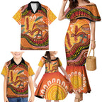 Indigenous Emu Australia Family Matching Mermaid Dress and Hawaiian Shirt Australian Bottlebrushes Aboriginal Art Proud