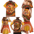 Indigenous Emu Australia Family Matching Mermaid Dress and Hawaiian Shirt Australian Bottlebrushes Aboriginal Art Proud