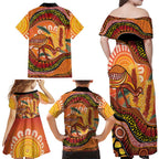 Indigenous Emu Australia Family Matching Off Shoulder Maxi Dress and Hawaiian Shirt Australian Bottlebrushes Aboriginal Art Proud