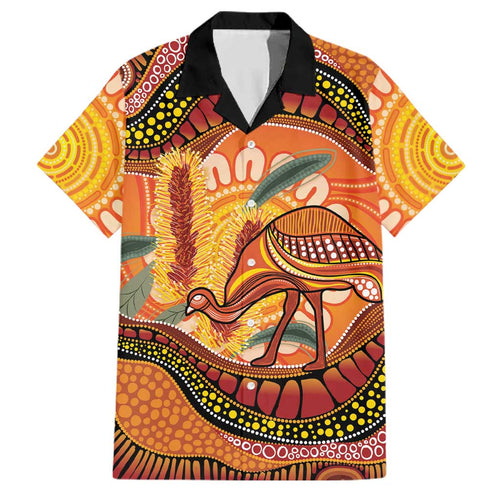 Indigenous Emu Australia Family Matching Off Shoulder Maxi Dress and Hawaiian Shirt Australian Bottlebrushes Aboriginal Art Proud
