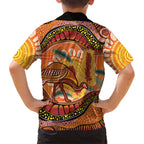 Indigenous Emu Australia Family Matching Off Shoulder Short Dress and Hawaiian Shirt Australian Bottlebrushes Aboriginal Art Proud