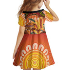 Indigenous Emu Australia Family Matching Off Shoulder Short Dress and Hawaiian Shirt Australian Bottlebrushes Aboriginal Art Proud