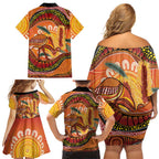 Indigenous Emu Australia Family Matching Off Shoulder Short Dress and Hawaiian Shirt Australian Bottlebrushes Aboriginal Art Proud