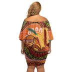 Indigenous Emu Australia Family Matching Off Shoulder Short Dress and Hawaiian Shirt Australian Bottlebrushes Aboriginal Art Proud