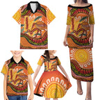 Indigenous Emu Australia Family Matching Puletasi and Hawaiian Shirt Australian Bottlebrushes Aboriginal Art Proud