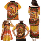 Indigenous Emu Australia Family Matching Puletasi and Hawaiian Shirt Australian Bottlebrushes Aboriginal Art Proud