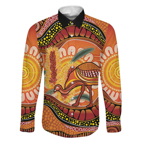 Indigenous Emu Australia Family Matching Puletasi and Hawaiian Shirt Australian Bottlebrushes Aboriginal Art Proud