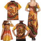 Indigenous Emu Australia Family Matching Summer Maxi Dress and Hawaiian Shirt Australian Bottlebrushes Aboriginal Art Proud
