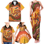 Indigenous Emu Australia Family Matching Tank Maxi Dress and Hawaiian Shirt Australian Bottlebrushes Aboriginal Art Proud