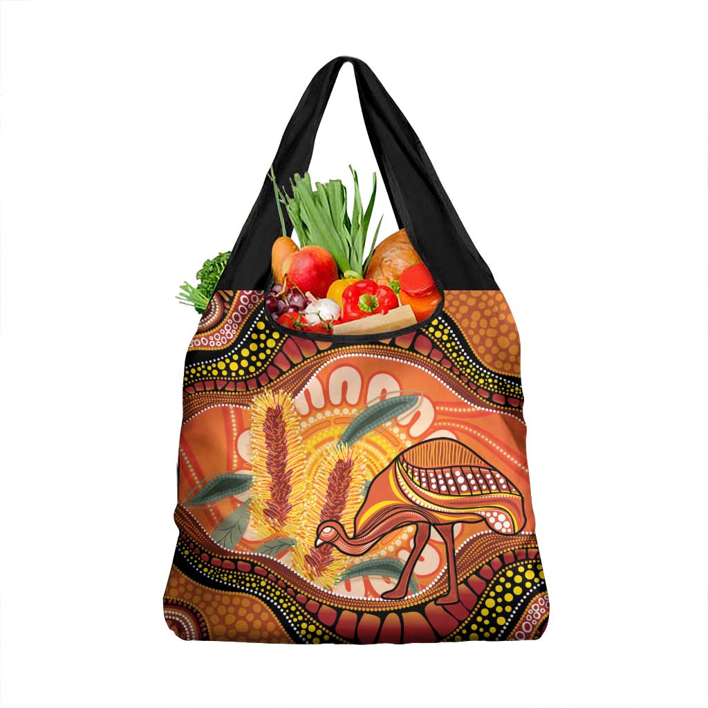 Indigenous Emu Australia Grocery Bag Australian Bottlebrushes Aboriginal Art Proud