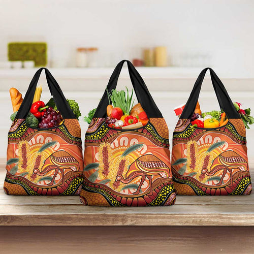 Indigenous Emu Australia Grocery Bag Australian Bottlebrushes Aboriginal Art Proud