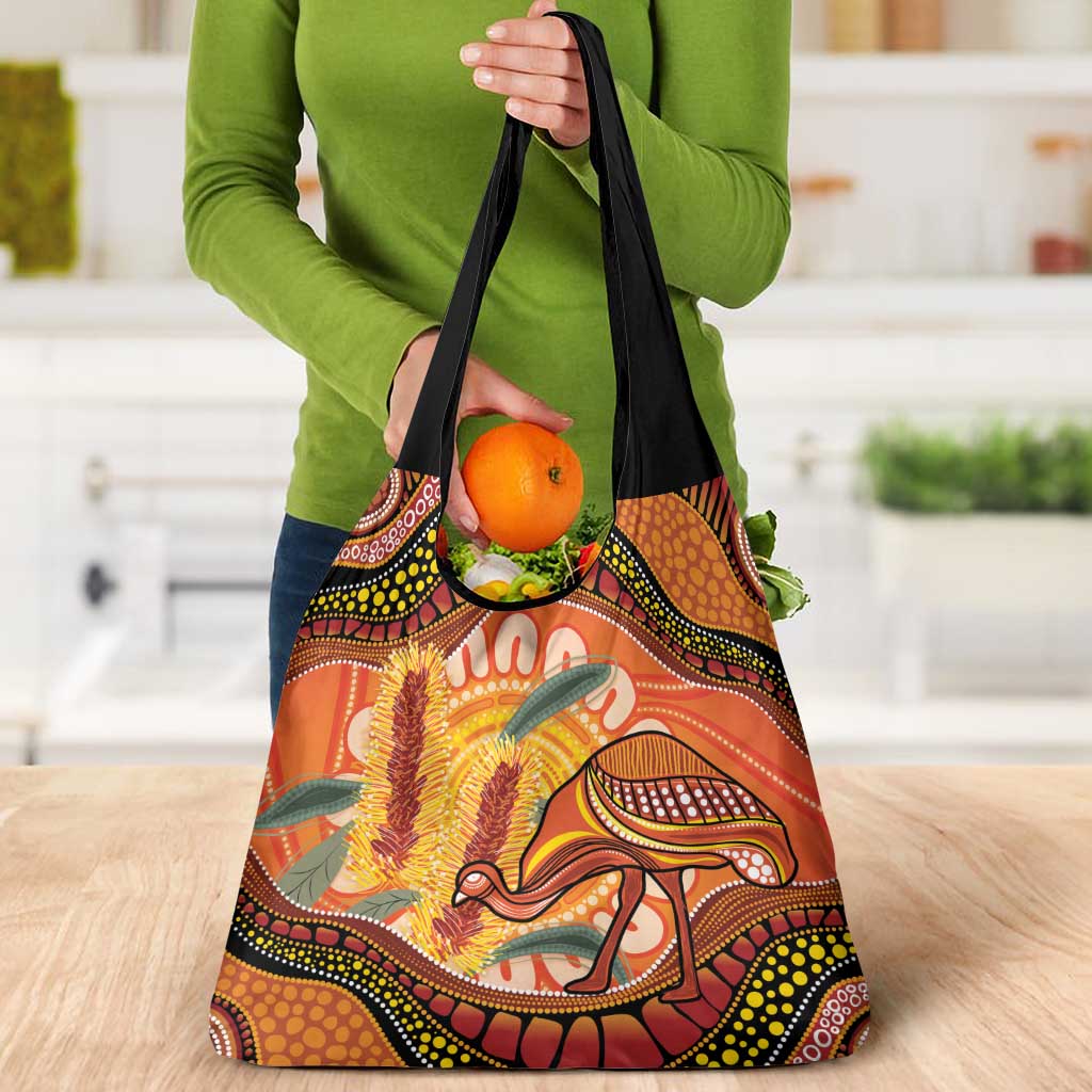 Indigenous Emu Australia Grocery Bag Australian Bottlebrushes Aboriginal Art Proud