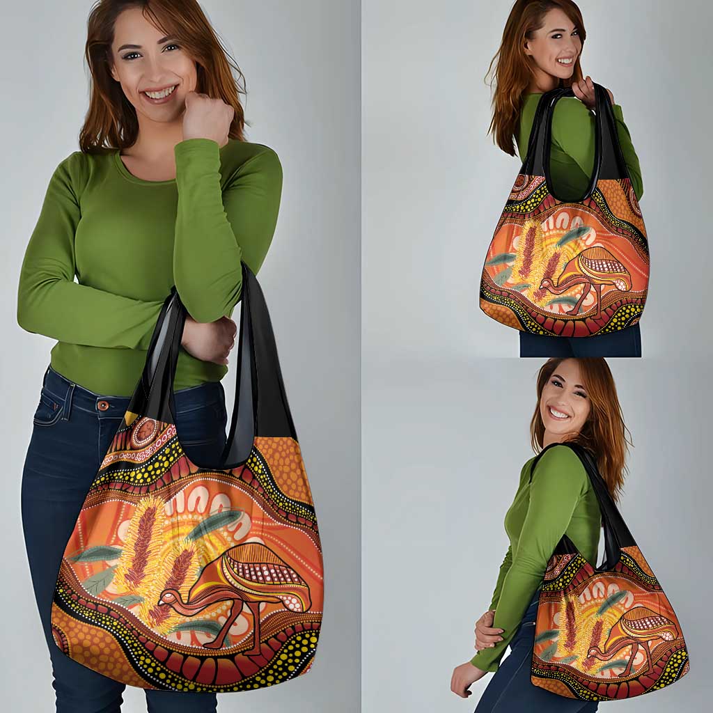 Indigenous Emu Australia Grocery Bag Australian Bottlebrushes Aboriginal Art Proud