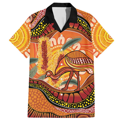 Indigenous Emu Australia Hawaiian Shirt Australian Bottlebrushes Aboriginal Art Proud