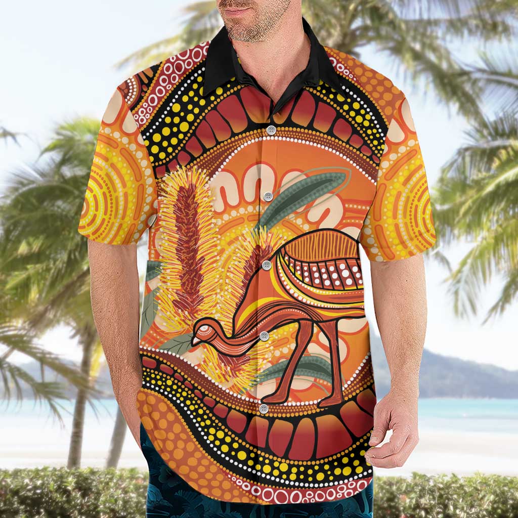 Indigenous Emu Australia Hawaiian Shirt Australian Bottlebrushes Aboriginal Art Proud