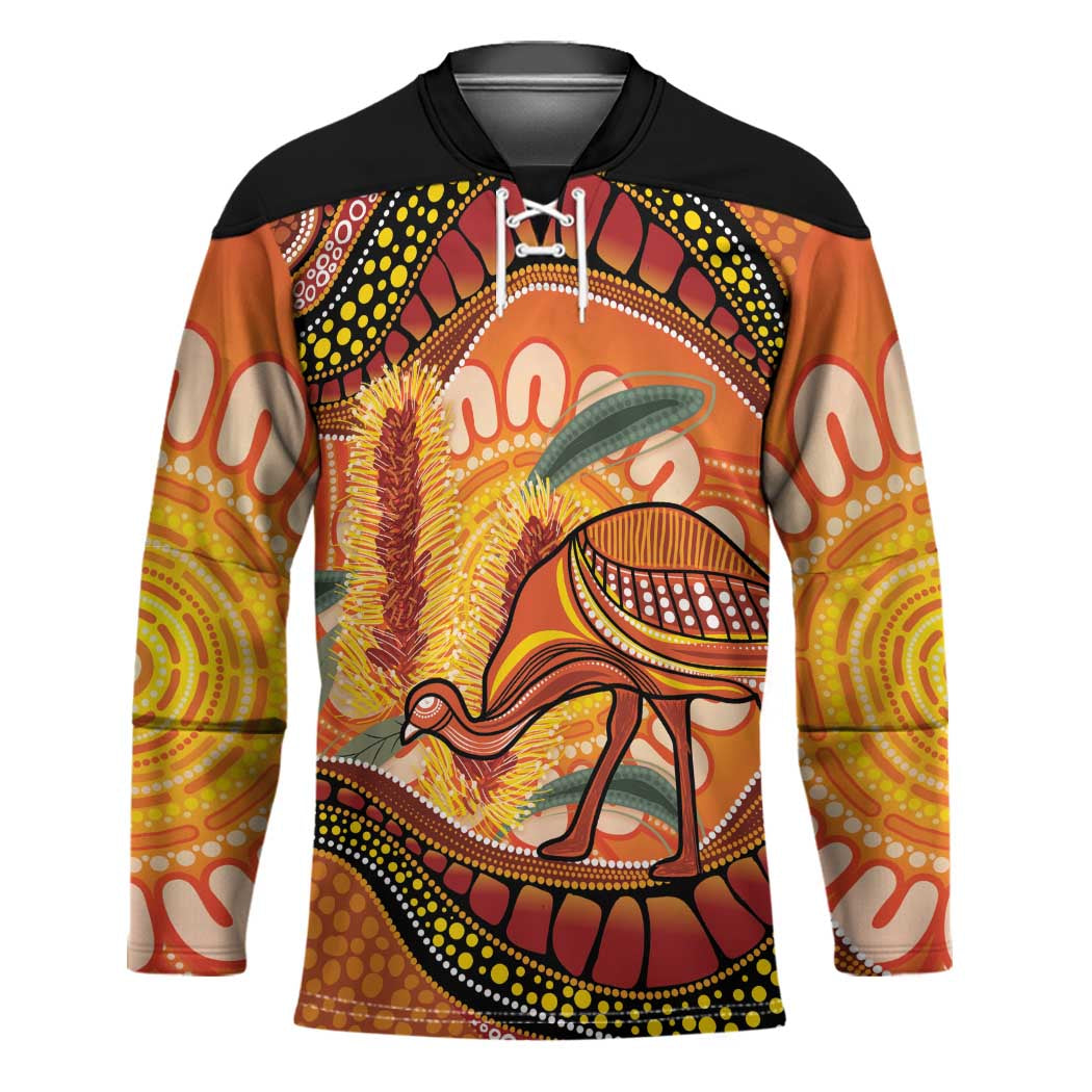Indigenous Emu Australia Hockey Jersey Australian Bottlebrushes Aboriginal Art Proud